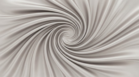 Smooth silk fabric texture background Luxury satin material elegant soft cloth abstract swirl wave design beige gray colorの写真素材