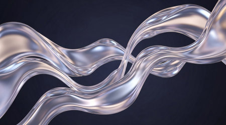 Flowing liquid chrome material abstract background. Elegant dynamic wave shapes twisting. Beautiful...