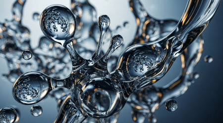Abstract liquid molecular structure Conceptual science design Clear water drops connected Chemistry...