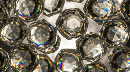 Collection brilliant cut gemstones sparkle. Luxury jewelry concept close up. Precious material reflecting light background texture.の写真素材