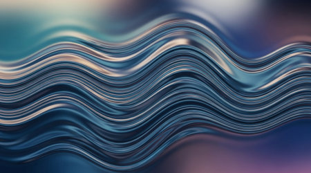 Deep blue liquid metal waves Chromatic abstract texture Highly detailed rippled surface Dense oscillation background motion Visualizationの写真素材