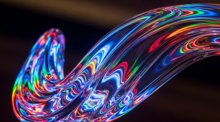 Vibrant liquid shape abstract render Dynamic flowing stream of colorful light Vivid refraction...