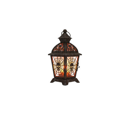 Seasonal decorative lantern Dark brown metal Frightening illumination display Skull pattern Eerie...