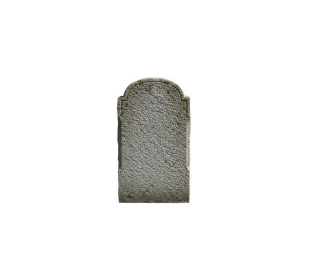 Ancient cemetery memorial stone isolated background. Blank rough granite grave marker. Old weathered gray gravestone monument.の写真素材