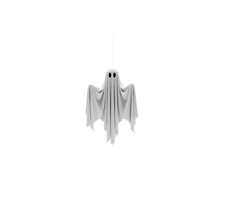 Simple white sheet draped phantom form. Horror fiction conceptual illustration. Mysterious scary...