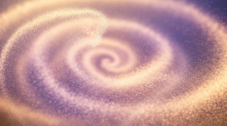 Swirl of luminous powder creating abstract golden dust spiral. Soft flowing particles motion effect...
