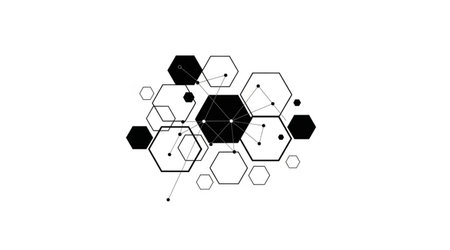Abstract geometric network dots hexagons structure pattern background connection digital technology...