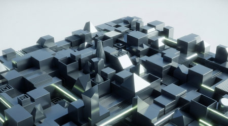 Abstract futuristic technology background dark geometric structure surface with neon light digital design conceptの写真素材