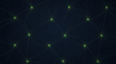 Digital neural connection technology background. Futuristic data transfer system structure. Bright glowing network points.の写真素材