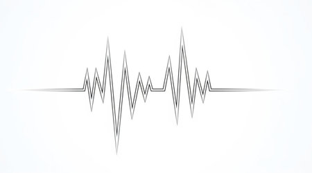 Simple sharp linear waveform abstract graphic equalizer pulse signal analysis visualization on white backdropの写真素材