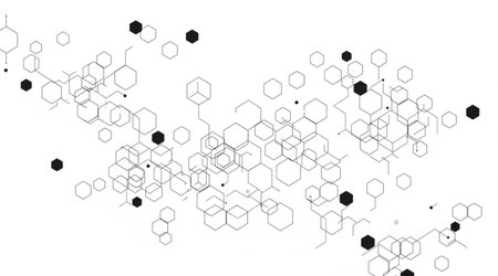 Decentralized geometric network visualization vast collection connecting lines shapes and floating...