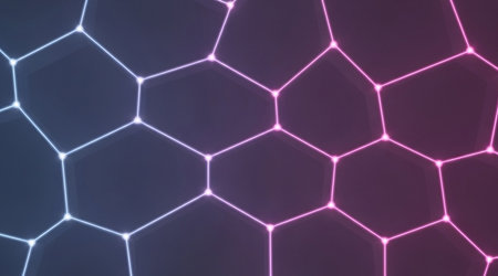 Seamless hexagonal pattern digital geometric structure glowing lines background technology grid network surfaceの写真素材