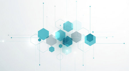 Hexagonal structure connections blue gray network design molecule pattern abstract clean geometric...