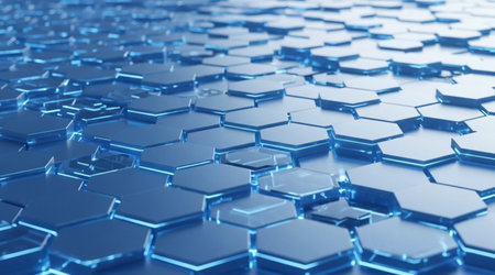 Abstract technology background glowing hexagons digital surface geometric structure futuristic...