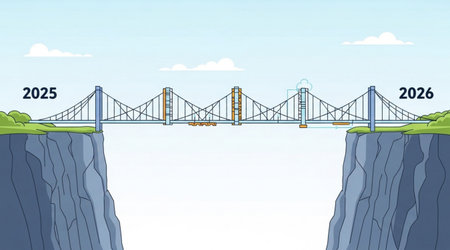 Illustration of the bridge on a background of the landscape. Vector illustrationの写真素材
