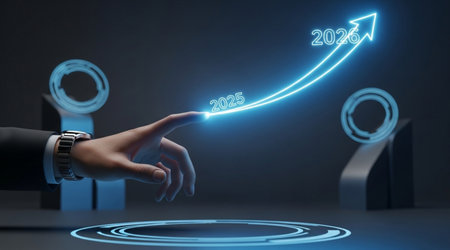 Businessman hand pointing to growth graph on virtual screen 3D renderingの写真素材