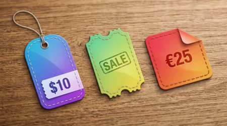 Collection of various discount labels. Vibrant marketing elements for sales, featuring prices and special offersの写真素材