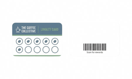 Coffee collective loyalty card for rewards with coffee bean stamps and scan for rewards barcode.の写真素材