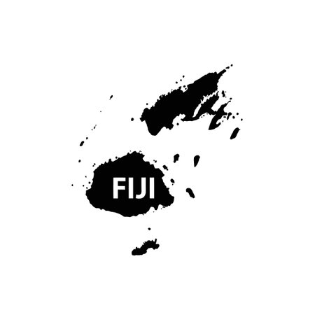 Fiji islands map outline, white text spelling Fiji. Archipelago nation, cartography.のイラスト素材