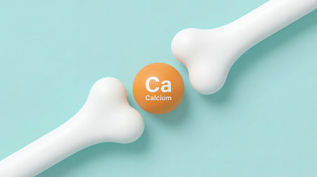 Calcium symbol Ca and two stylized bones. Essential mineral for bone health, strong bones, and...