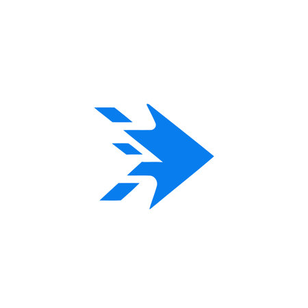 Bright blue arrow shape, speed lines suggesting rapid forward movement, dynamic concept, modern...