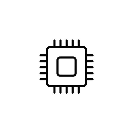 Central processing unit or CPU microchip line icon, circuit board element isolated on white...