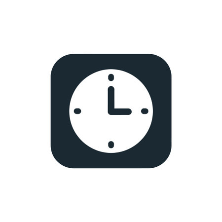 Simple clock face with hour hand pointing three oclock white outline graphic element for time...
