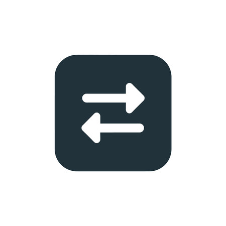 Icon with two arrows one pointing right one pointing left in dark rounded square frame, exchange...