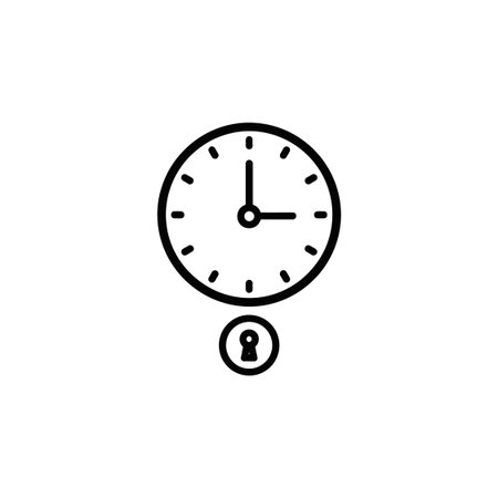 Outline icon showing clock face with small keyhole below; schedule restriction symbol; time...