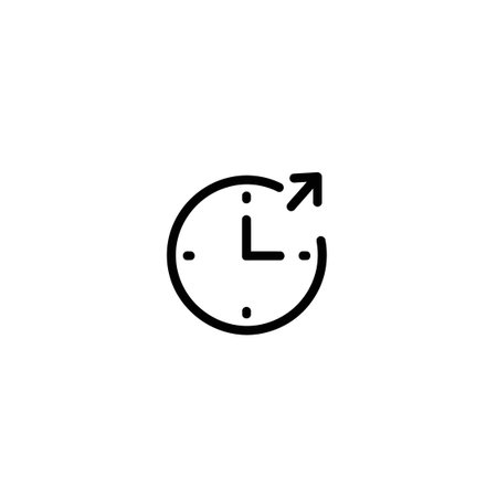 Simple clock face showing hands pointing toward an outgoing arrow, symbolizing time advancement,...