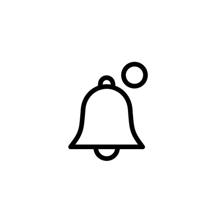 Bell icon with a small circle, indicating a notification or alert. Simple line art.