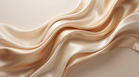 Luxurious flowing silk fabric, gentle waves in soft beige and gold tones, elegant abstract...