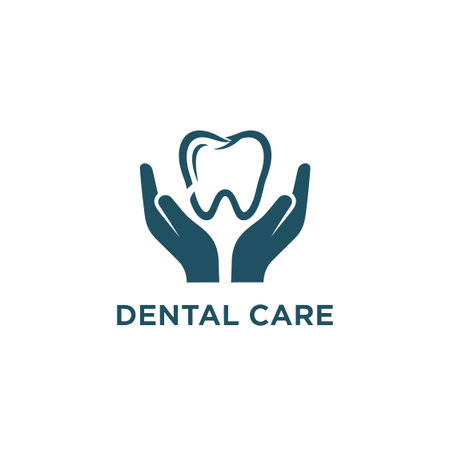 Medical care concept featuring hands cradling molar tooth silhouette representing gentle dentistry and support servicesのイラスト素材
