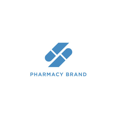 Blue pharmacy pill  with abstract s shape, modern design element, healthcare concept, medical icon,...