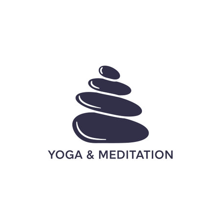 Balanced stone stack icon. Professional wellness brand. Minimalist river rock graphic. Zen garden...