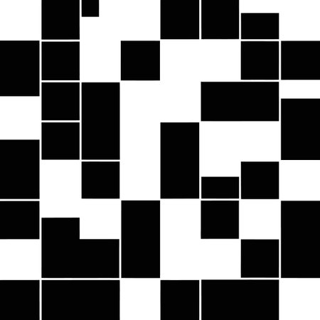 Modern abstract background with repeating geometric shapes. Black squares and rectangles on white.