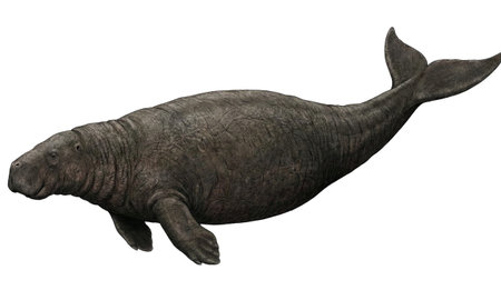 Artistic reconstruction of extinct giant marine mammal, prehistoric sirenian species, aquatic creature, marine lifeの写真素材