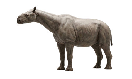 Prehistoric giant land mammal. Ancient megafauna specimen. Extinct species illustration. Large animal side profile.の写真素材