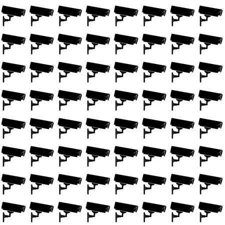 Monochrome surveillance camera pattern. Repeating black icons of safety recording equipment for...