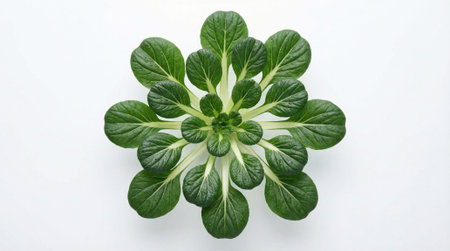 Symmetrical tatsoi plant, healthy green vegetable, culinary ingredient, abstract pattern