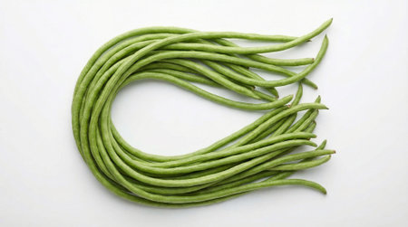 Fresh raw asparagus beans, organic string beans, long green legume, healthy vegetable bunch,...