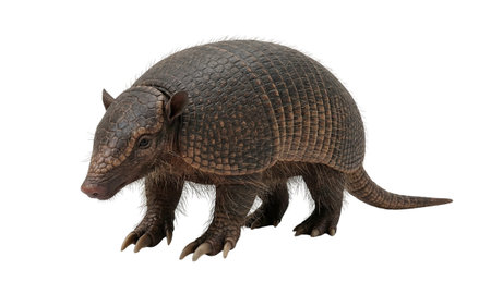 Armadillo isolated on white background, three-banded animal, native to South America, wildlife, Dasypus novemcinctusの写真素材