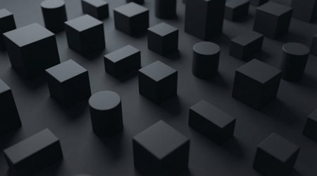 Black 3d shapes on flat surface. minimalist architectural composition. monochrome shadows....