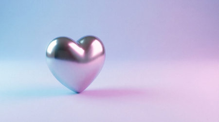 3d render glossy chrome heart object. romantic love symbol. minimal aesthetic scene. futuristic...
