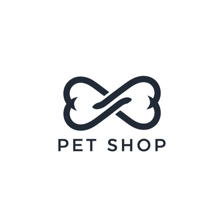 Unique pet shop . Infinity sign composed of bones and hearts. Dark gray color. Minimal.のイラスト素材
