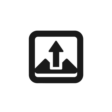 Upload button symbol, digital media submission sign, internet file transfer icon, graphic design...