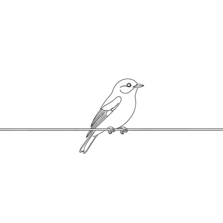 Elegant outline illustration of a bird looking to the right, isolated on a clean white background.のイラスト素材