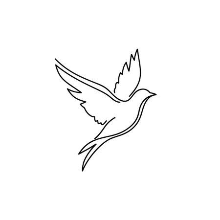 Elegant bird soaring, black line illustration, linear wing detail, minimalist animal sketch, decorative nature art.のイラスト素材