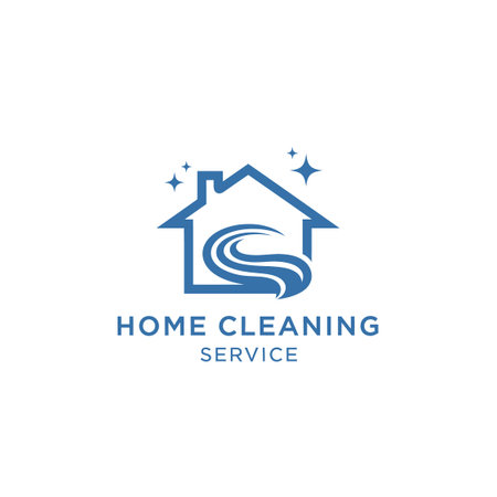 Professional home cleaning service . House symbol with a wave indicating cleanliness. Expert cleaning solutions provided.のイラスト素材