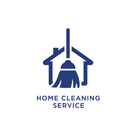 Creative  combining house and broom for home cleaning service symbol; minimal vector illustration for brand identity.のイラスト素材